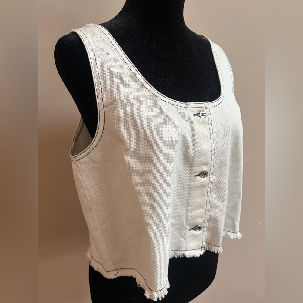 Hersy 100% Cotton White Black Contrast Trim Western Crop Tank Top Cropped Shirt - Picture 5 of 12